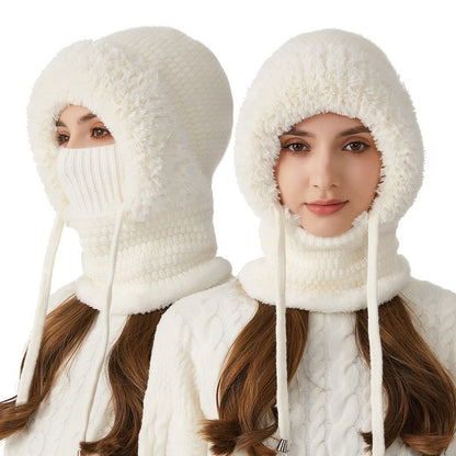 Knitted Hat For Women, Winter Integrated Scarf Beanie