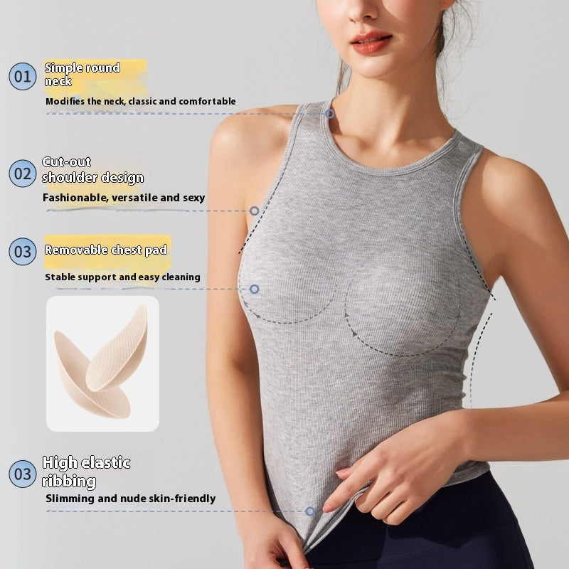 Europe And America Cross Border Yoga Vest Women's Rib Running With Chest Pad Tight Fitness