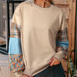 Women's Casual Patchwork Printed Sleeve Pullover Sweater