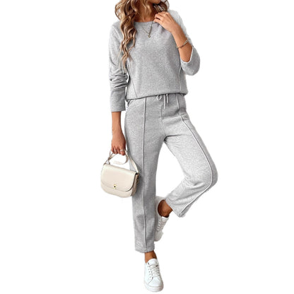 Round-neck Fashionable Top Hoodie Pocket Casual Straight-leg Pants Women's Clothing