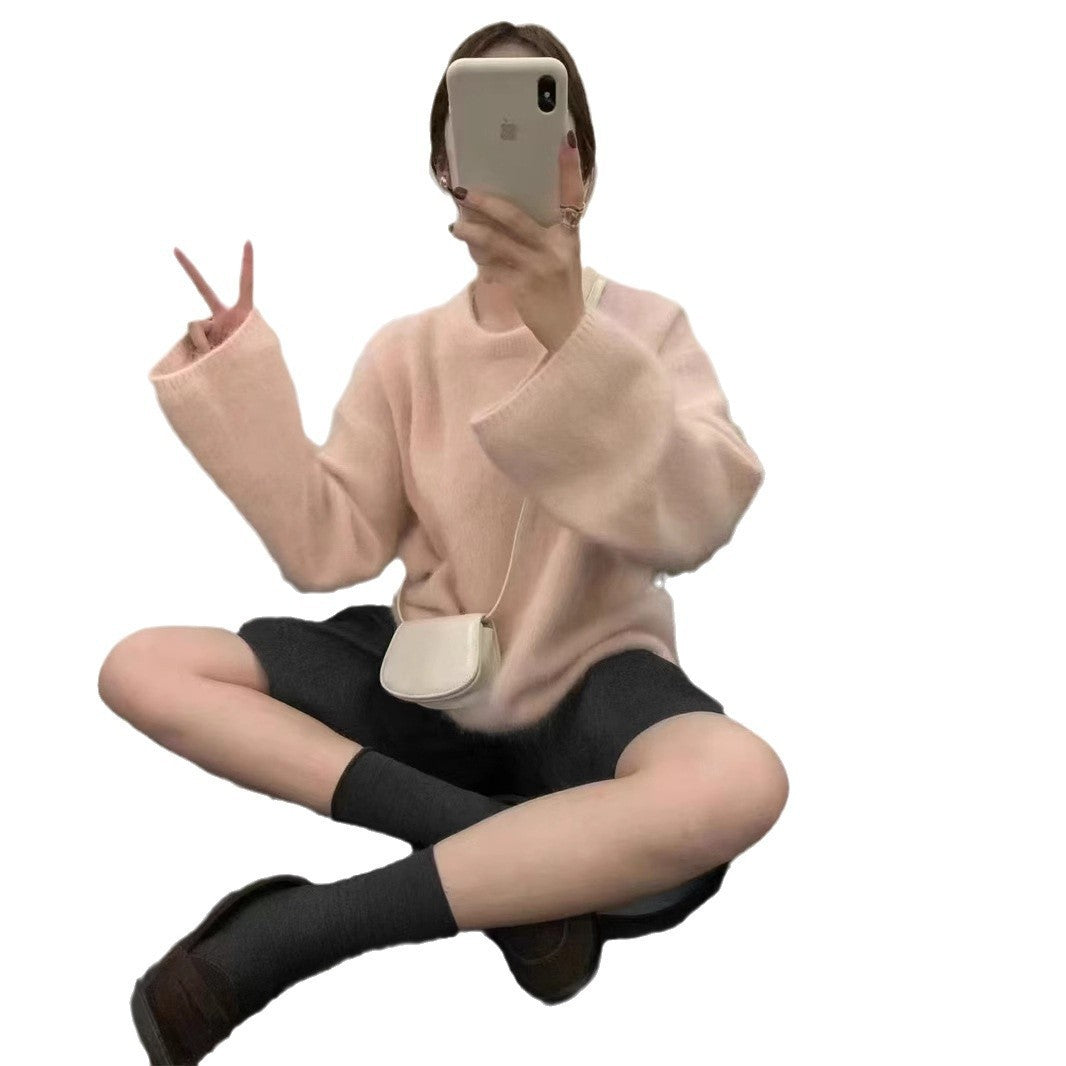 Idle Style Green Show White Long Sleeve Sweater Women Loose Pullover Inner Wear Chic