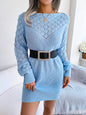 Fashion Hollow Out Off-Shoulder Long Sleeve Pullover Sweater Dress