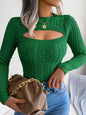 European & American Fashion Hollow Out Cable Knit Long Sleeve Sweater