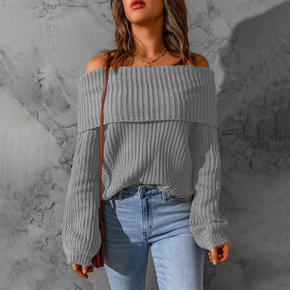 Women's Elegant Off-Shoulder Sweater, Textured Knit Long Sleeve Top For Winter Parties And Vacation
