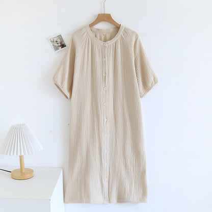 Japanese Crepe Pure Cotton Nightdress Women's Loose Homewear