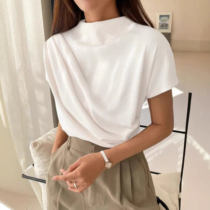 Round Neck Draping Summer New Simple Women's Clothing Short Sleeve