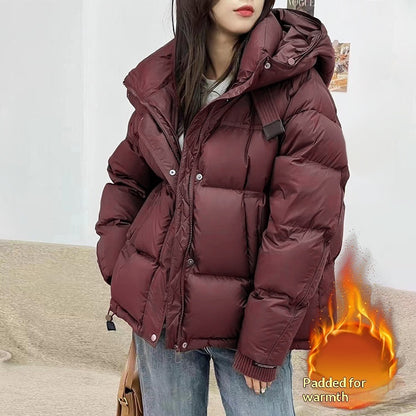 Short Padded Hooded Coat For Women Thick And Warm