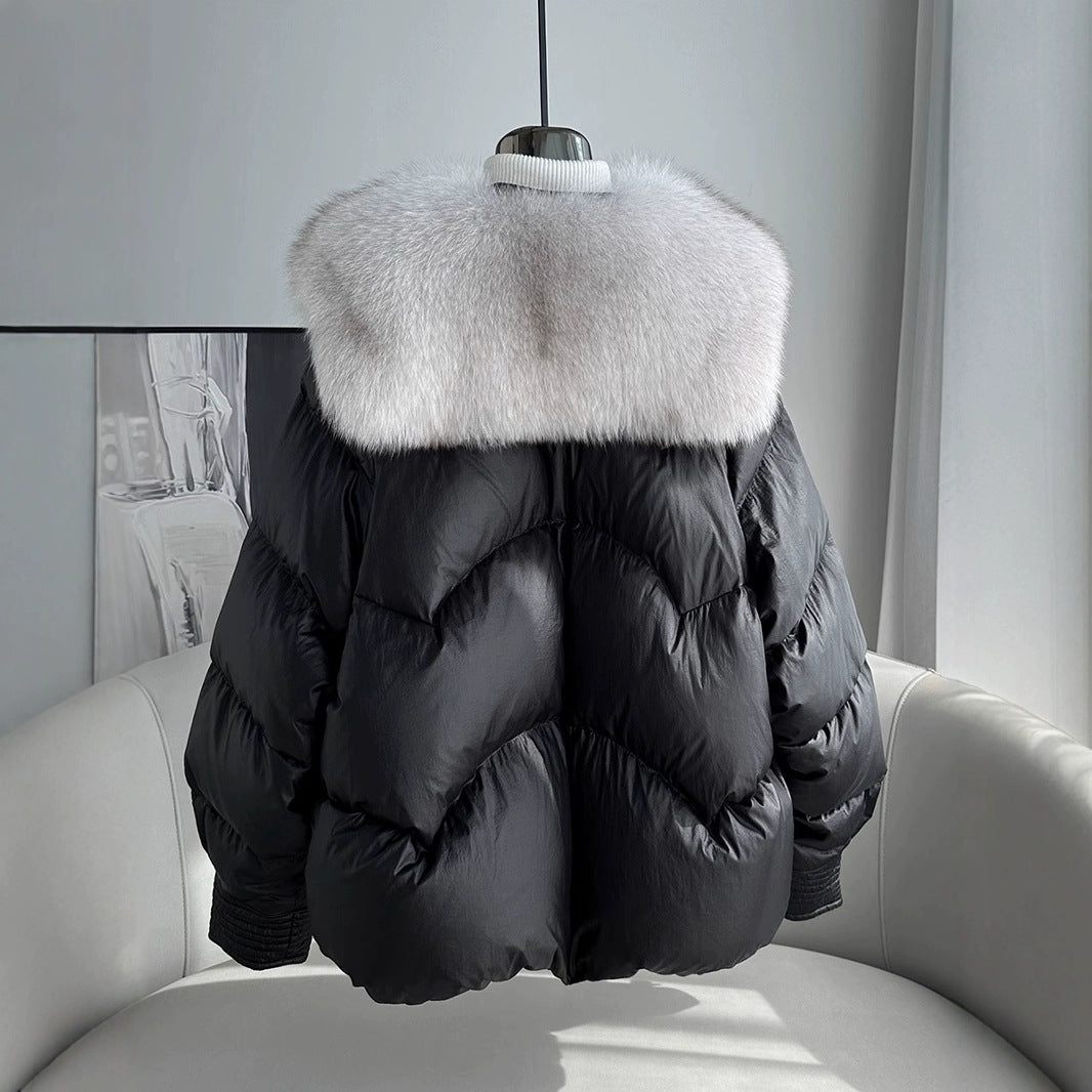 Polyester Women's Loose Thick Cotton Coat With Fur Collar