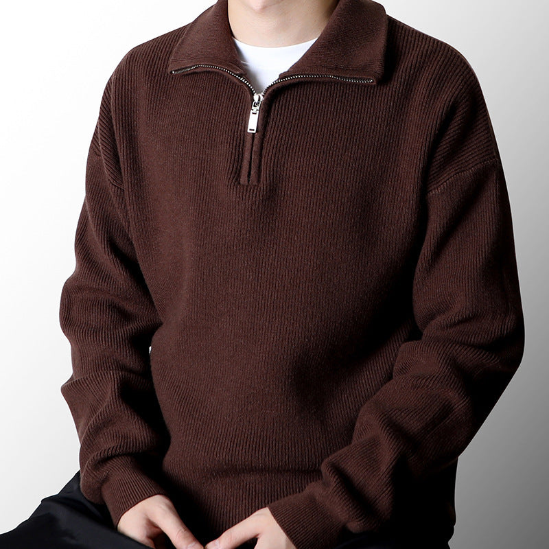 Half Zipped Stand Collar Sweater Men's Autumn And Winter Idle Style
