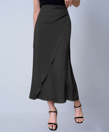Autumn New Faux Silk Midi Skirt Satin