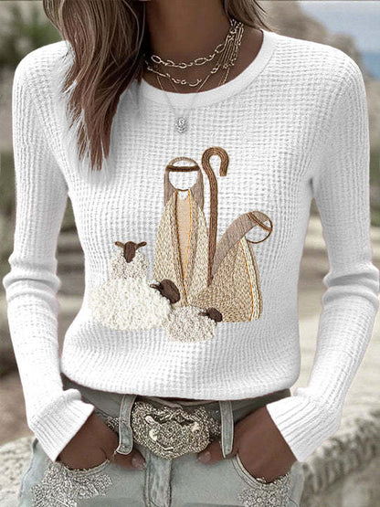 Women's Versatile Casual Blended Jacquard Embroidered Long-sleeve Sweater