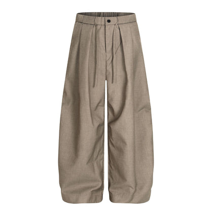 Retro Old Money Inspired Casual Trousers With Unique Pleated Curved Silhouette