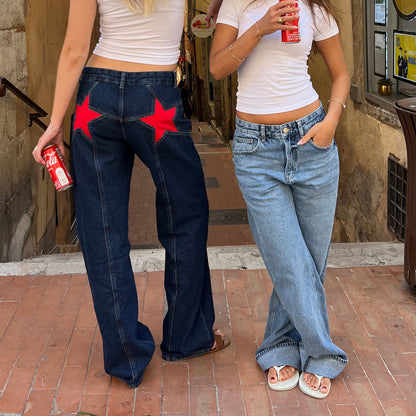 Jeans Color Contrast Patchwork Casual