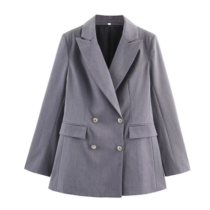 Women's Double-breasted Blazer With Belt Pants