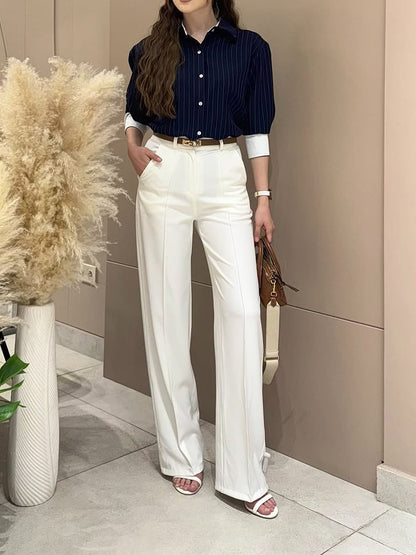 Navy Blue Pinstriped Shirt And Mermaid Skirt Set