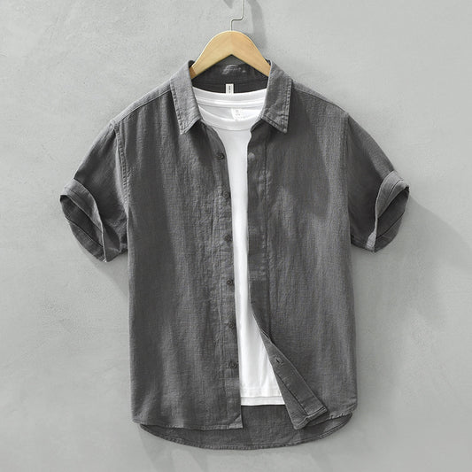Comfortable Breathable Cotton And Linen Lapel Short Sleeve Shirt