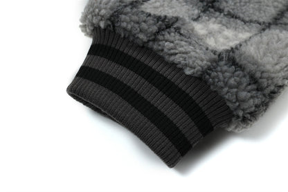 Color Contrast Patchwork Plaid Lamb Wool Coat For Men