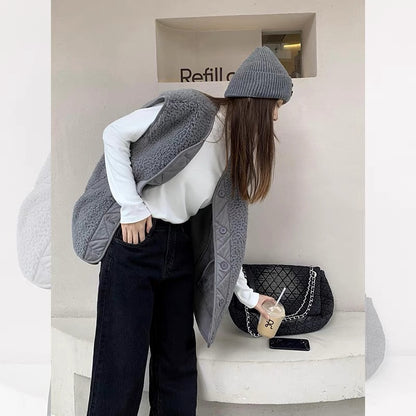 Gray Lamb Wool Warm And Loose Vest