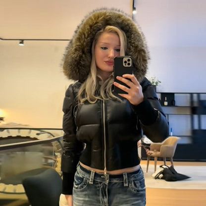 Detachable Sleeves With Zipper Fur Collar Hooded Waist-cinching Cotton Coat