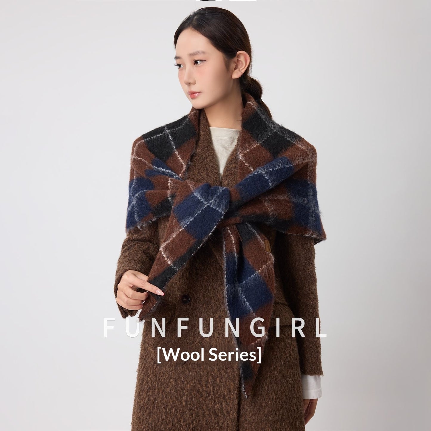 Retro Diamond Jacquard Plaid Cotton Wool Triangle Scarf Warm Neck Warmer