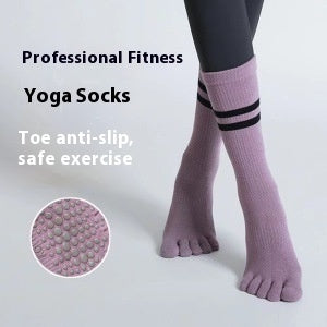 Yoga Socks Non-slip Professional Women's Toe Socks Sports Running Fitness Skipping Rope Pressure Mid-calf Pilates Socks