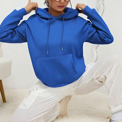 All-matching Loose Drawstring Pocket Sweatshirt Long Sleeve Women