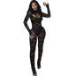 Fashion Solid Color Lace See-through Hollow Out Stitching Slim Fit Sexy