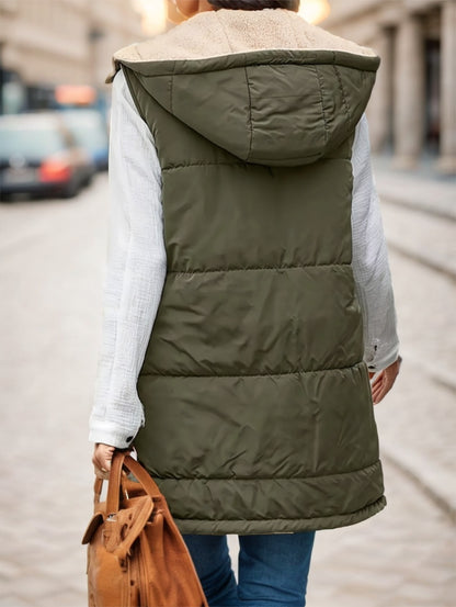 Elegant Reversible Faux Fur-Trimmed Sleeveless Hooded Vest