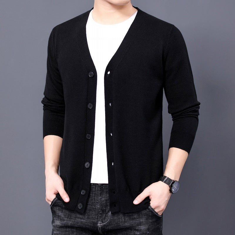 Men's Knitted Cardigan Solid Color And V-neck Basic Style Sweater Coat For Men