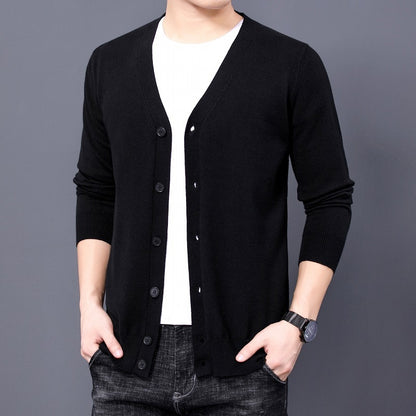Men's Knitted Cardigan Solid Color And V-neck Basic Style Sweater Coat For Men