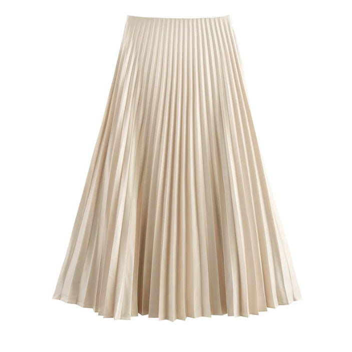 Fashionable High-waisted Pleated Midi Skirt