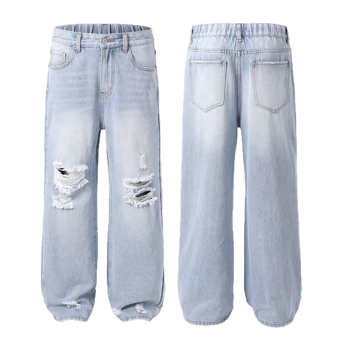 Ripped Straight Denim Women's Loose Trousers