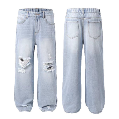 Ripped Straight Denim Women's Loose Trousers