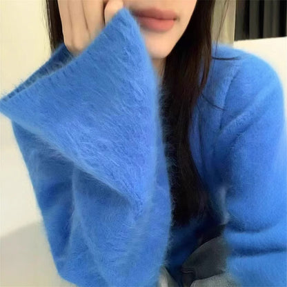 Idle Style Green Show White Long Sleeve Sweater Women Loose Pullover Inner Wear Chic