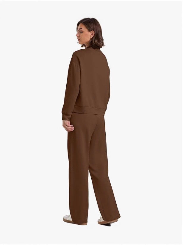 Women's Casual Suit Long-sleeved Wide-leg Pants Two-piece Set