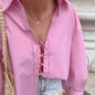 Women's All-matching Lapel Rope Lace-up Long Sleeve Shirt