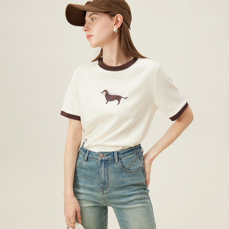 Retro Short Sleeve T-shirt Contrast Color