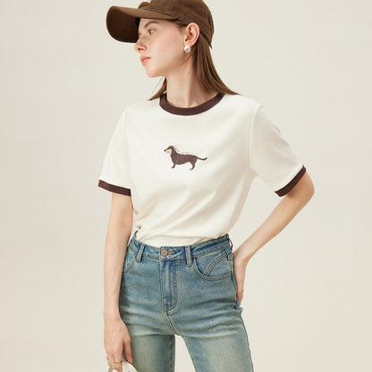 Retro Short Sleeve T-shirt Contrast Color