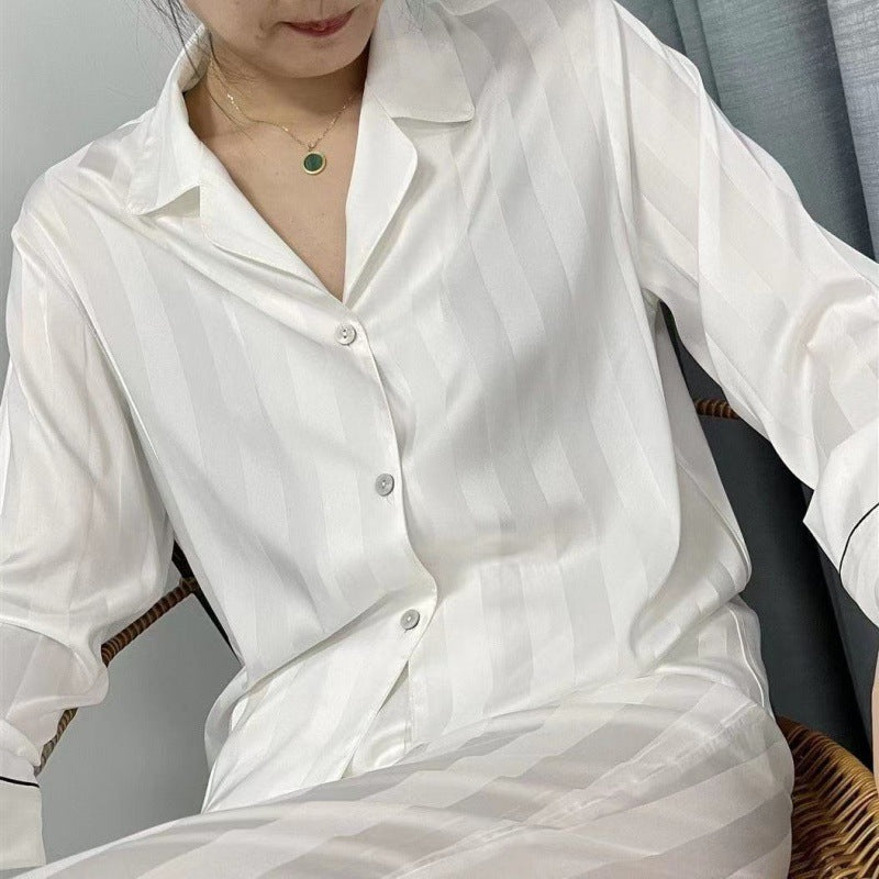 SpringAutumn Style Ice Silk Striped Jacquard Plus-size Homewear