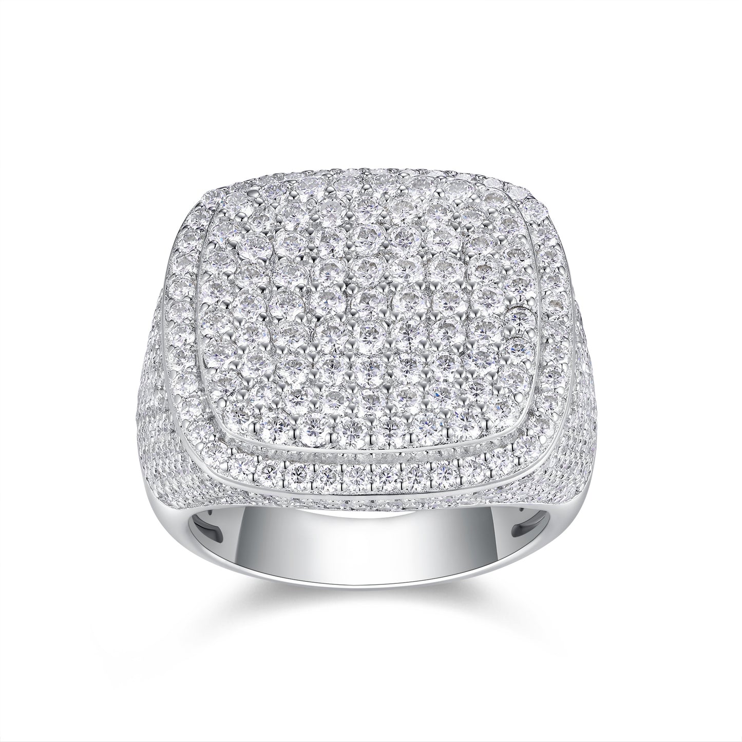 Royal Square Diamond - Set With Top-quality Moissanite S925, Silver And Platinum-plated Men's Ring, Diamond Ring, Wedding Ring. The Ring Can Be Inspected With A Diamond Pen