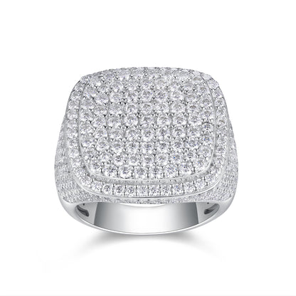 Royal Square Diamond - Set With Top-quality Moissanite S925, Silver And Platinum-plated Men's Ring, Diamond Ring, Wedding Ring. The Ring Can Be Inspected With A Diamond Pen