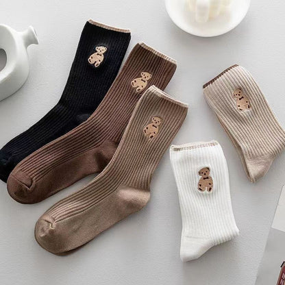 Mid-calf Retro Style Bear Japanese School Style Autumn And Winter Women's Stack Socks