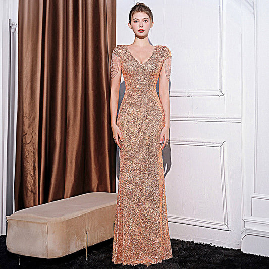 Sequined Slim Fit Slimming Long Dress Women
