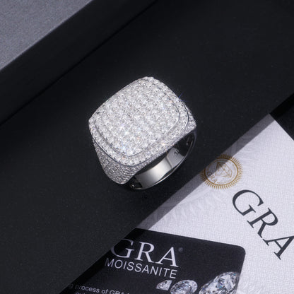 Royal Square Diamond - Set With Top-quality Moissanite S925, Silver And Platinum-plated Men's Ring, Diamond Ring, Wedding Ring. The Ring Can Be Inspected With A Diamond Pen