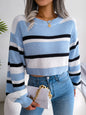 Casual Striped Long Sleeve Cropped Knit Sweater
