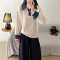 Simple Versatile Stand Collar Denim Stitching Loose Temperament Lazy Top
