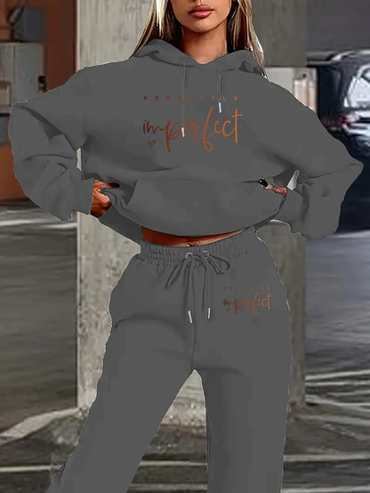 European And American Women's Letter Print Hooded Sweatshirt Fashion Casual Pants Set