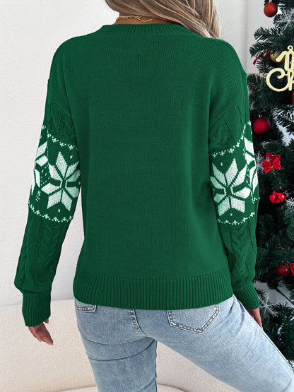 Snowflake Pattern Lantern Sleeve Pullover Sweater