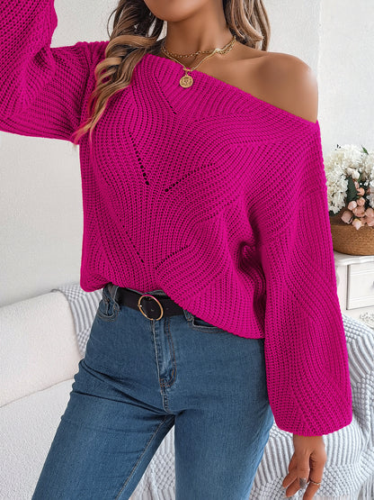 Casual Hollow Out Off-Shoulder Lantern Sleeve Sweater