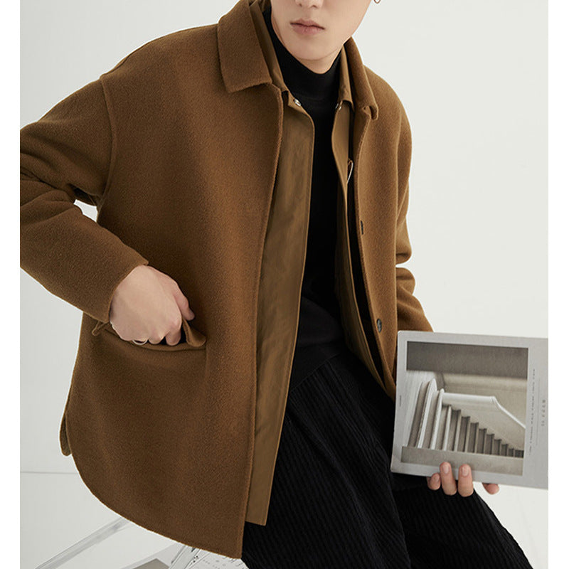Men's Short British Style Double-sided Wool Overcoat